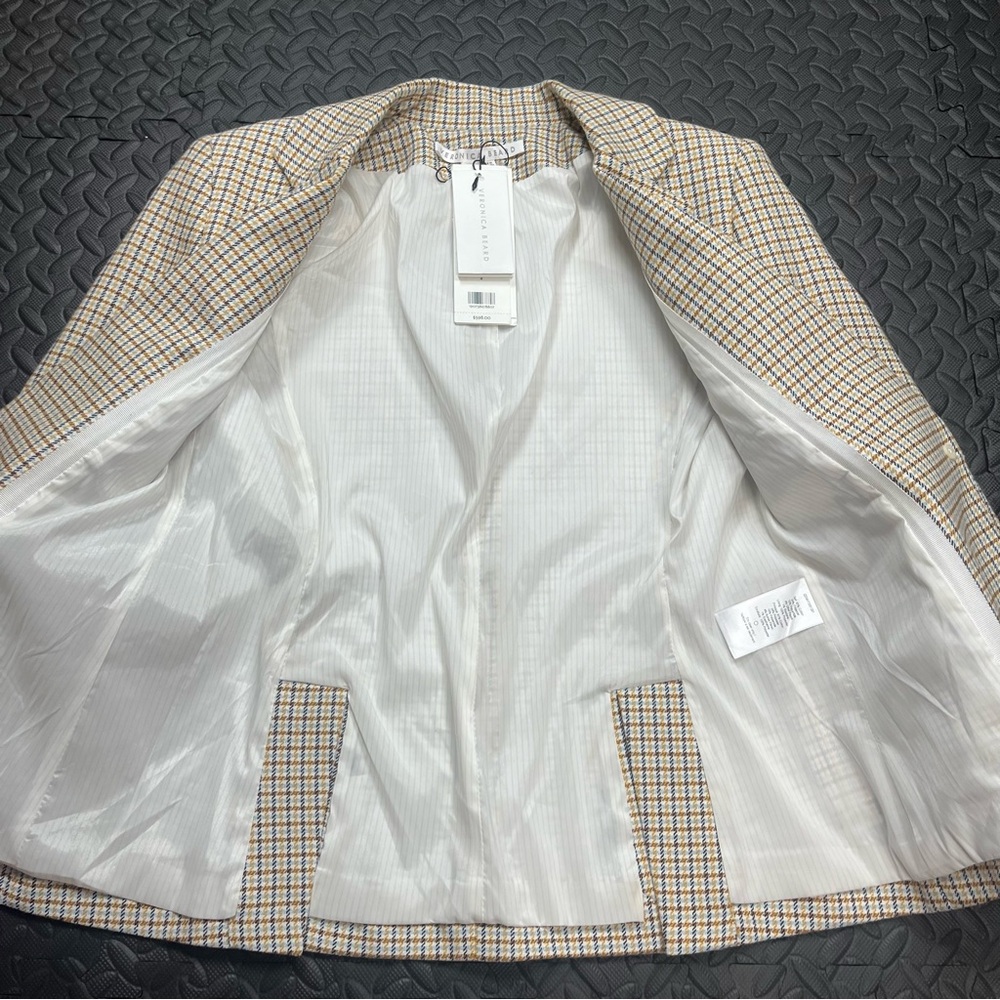 VERONICA BEARD Schoolboy Dickey Jacket Camel Ivory Plaid Blazer Womens Size 4 - Picture 7 of 9
